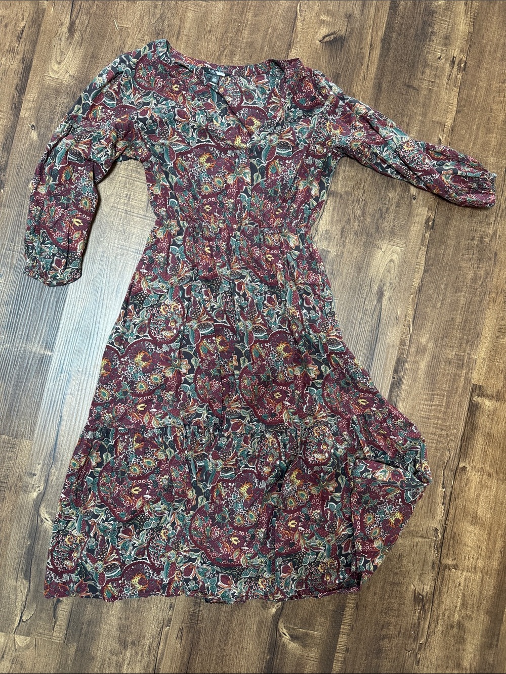 Ralph Lauren Burgundy Floral Midi Dress